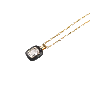 Emerald Cut Gemstone & Enamel Pendant Necklace