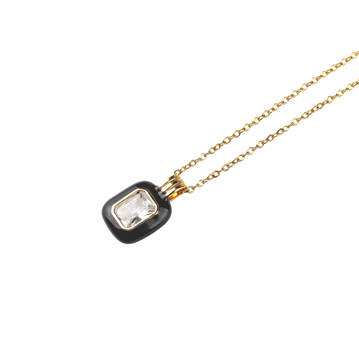 Emerald Cut Gemstone & Enamel Pendant Necklace