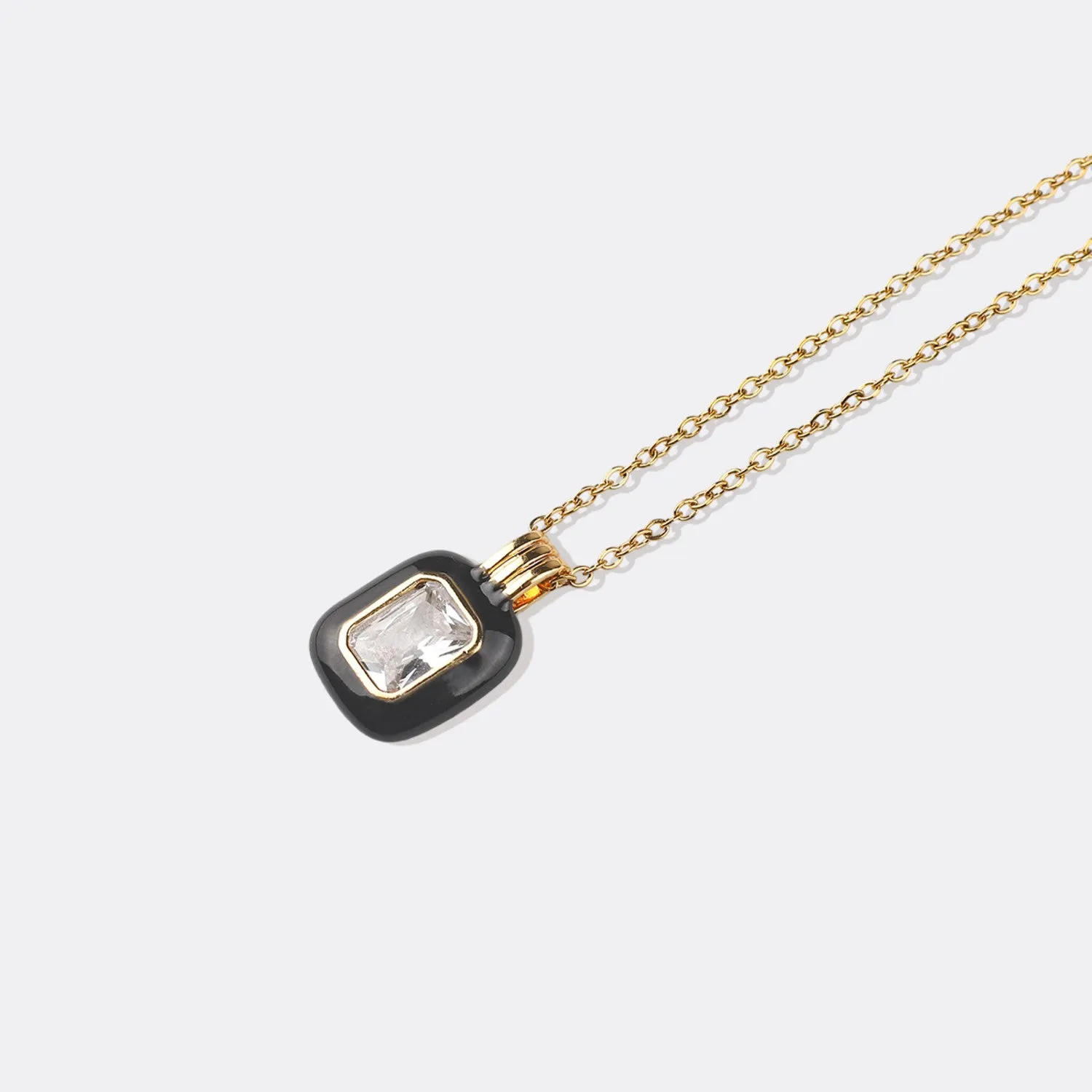 Emerald Cut Gemstone & Enamel Pendant Necklace