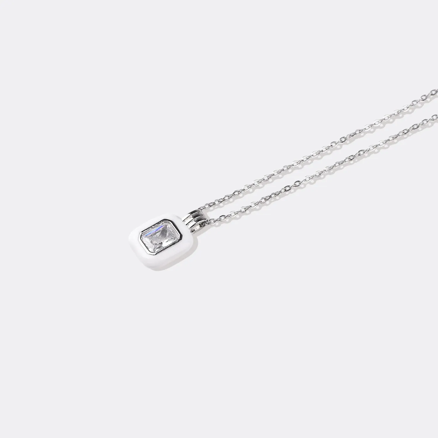 Emerald Cut Gemstone & Enamel Pendant Necklace