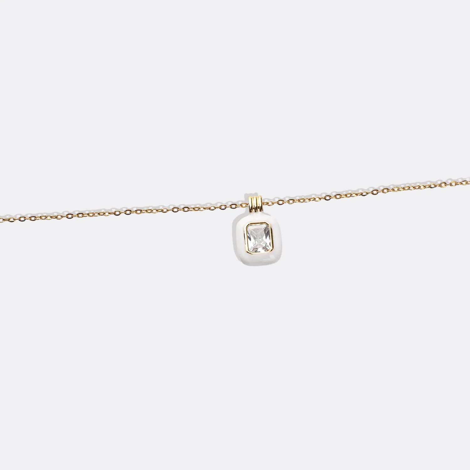 Emerald Cut Gemstone & Enamel Pendant Necklace