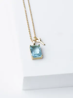 Emerald Cut Gemstone and Mini Key Necklace in Gold