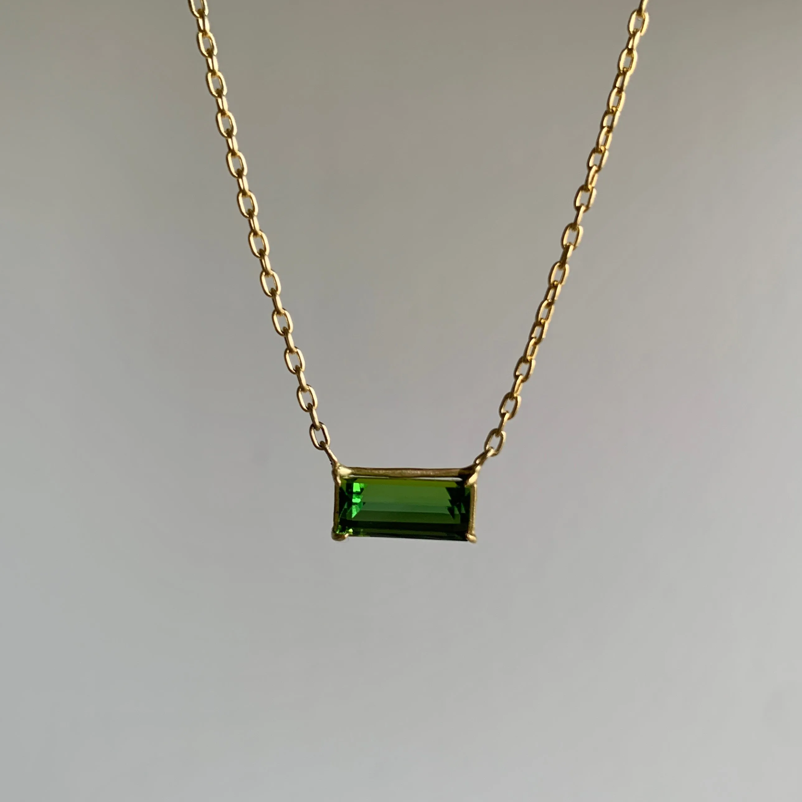 Emerald Cut Green Tourmaline Mini Gem Necklace