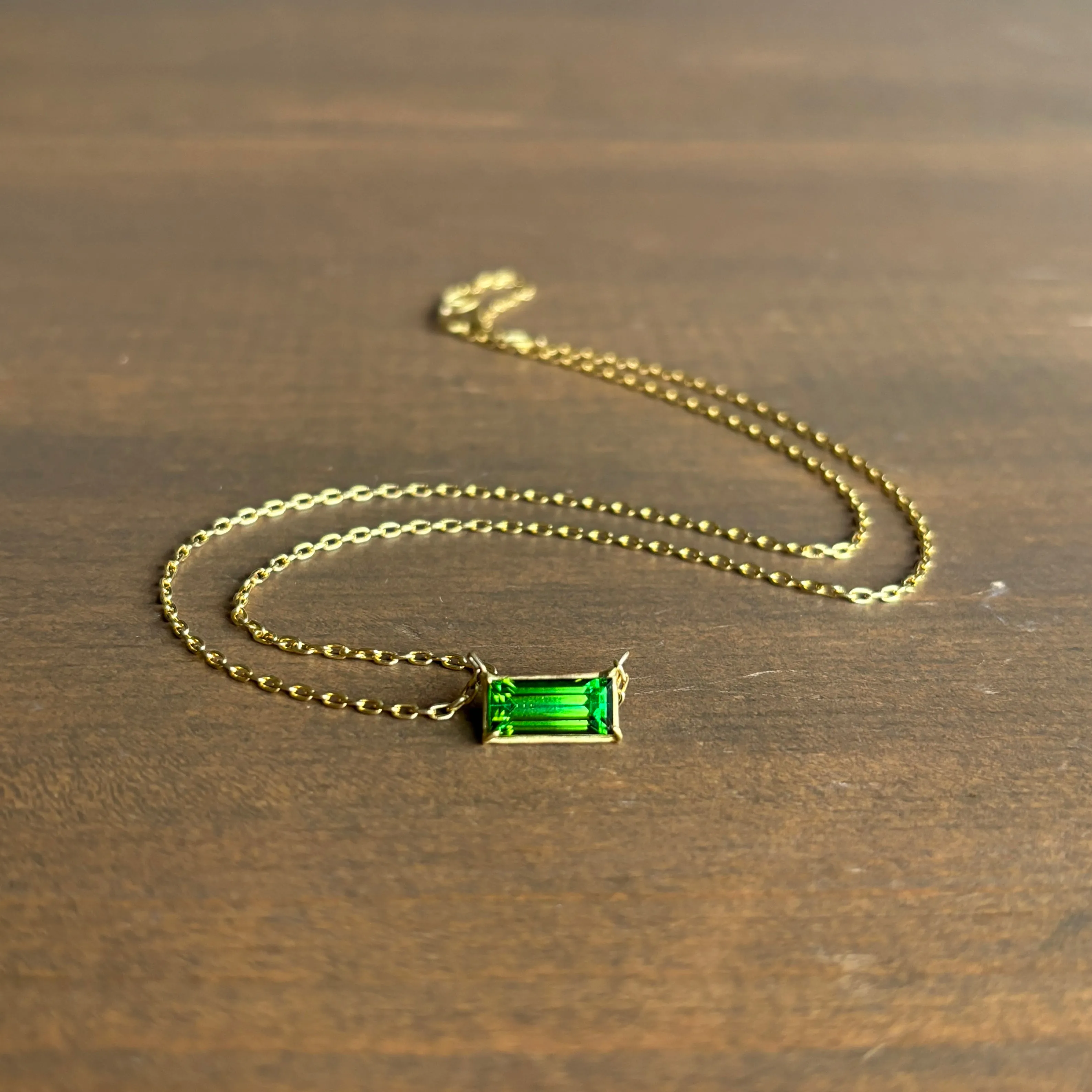 Emerald Cut Green Tourmaline Mini Gem Necklace