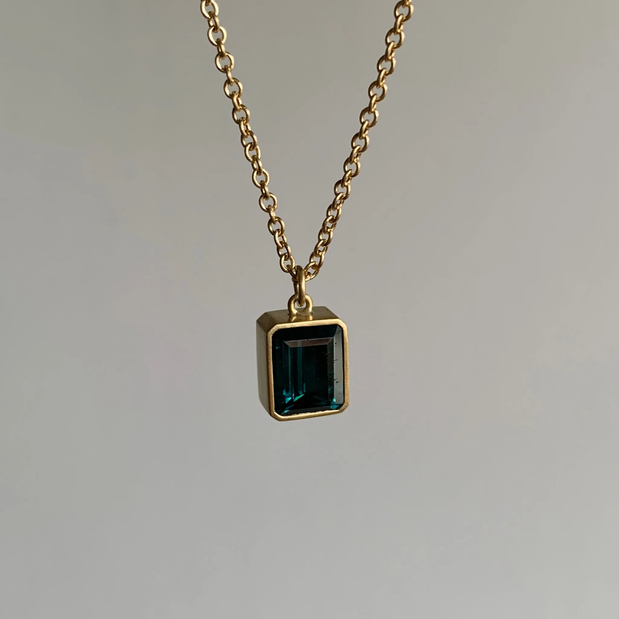 Emerald Cut Indicolite Tourmaline Pendant