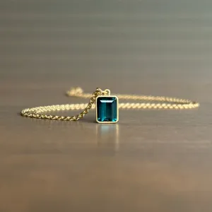 Emerald Cut Indicolite Tourmaline Pendant