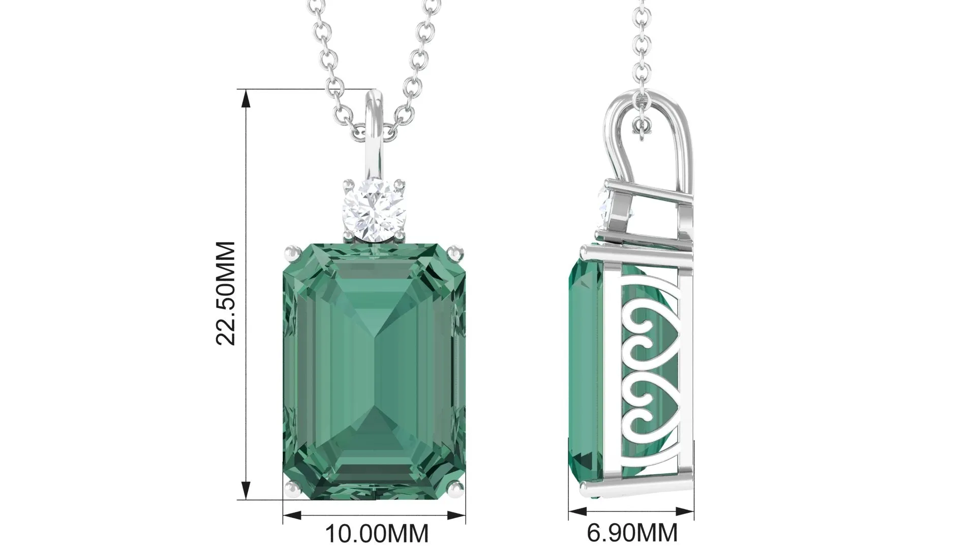 Emerald Cut Solitaire Created Green Sapphire Pendant with Moissanite