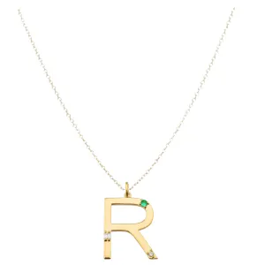 Emerald Gold Initial Necklace