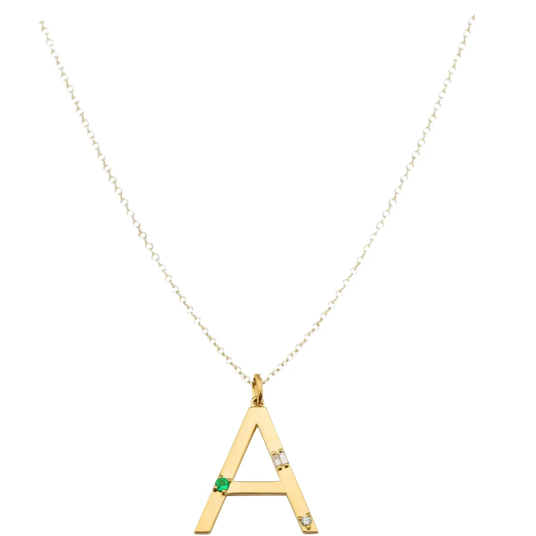 Emerald Gold Initial Necklace