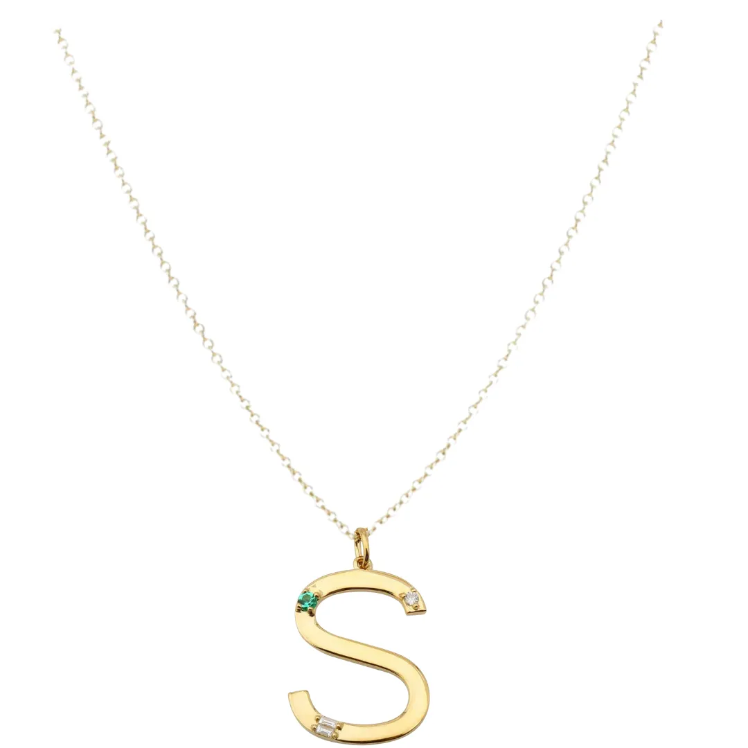 Emerald Gold Initial Necklace