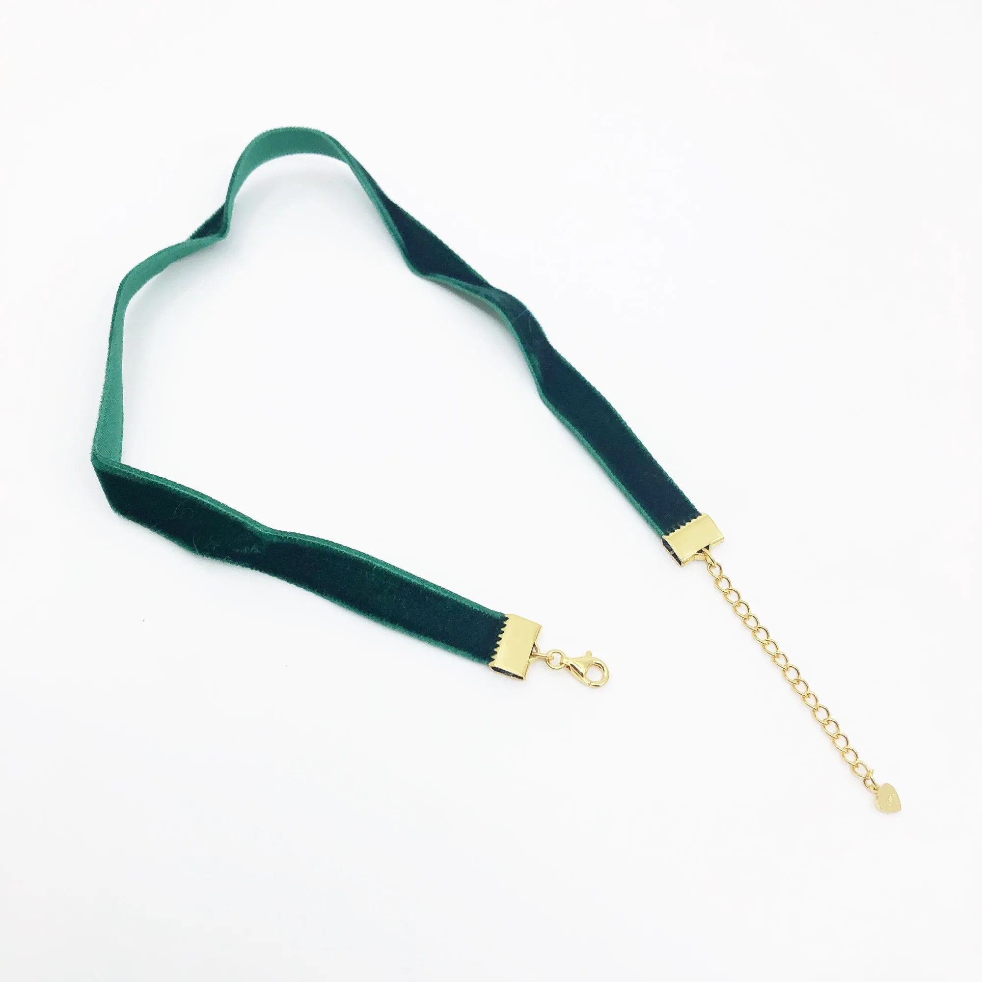 Emerald Green Velvet Choker Necklace with Adjustable Chain