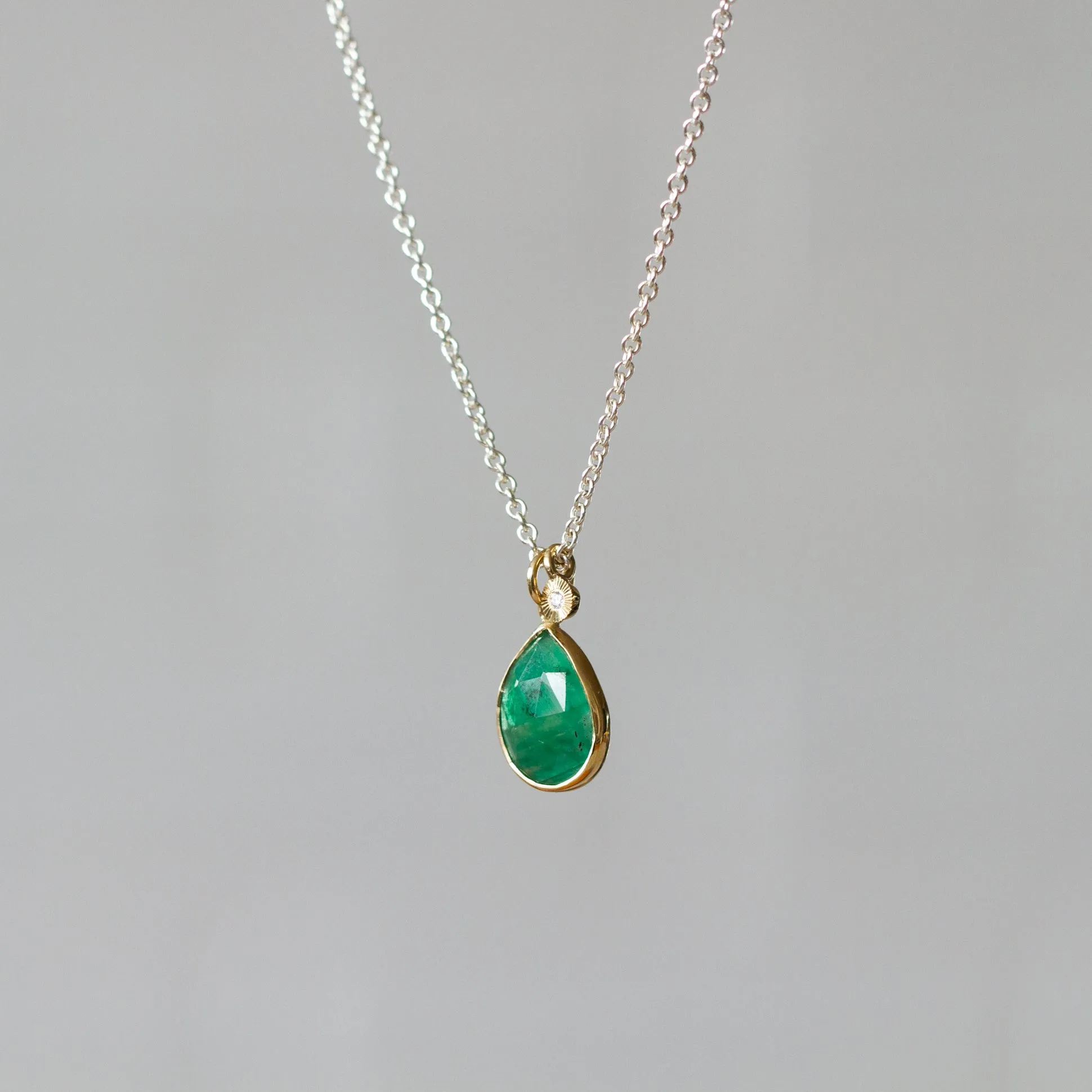 Emerald Sterling Silver and 14K Yellow Gold Theia Necklace #2