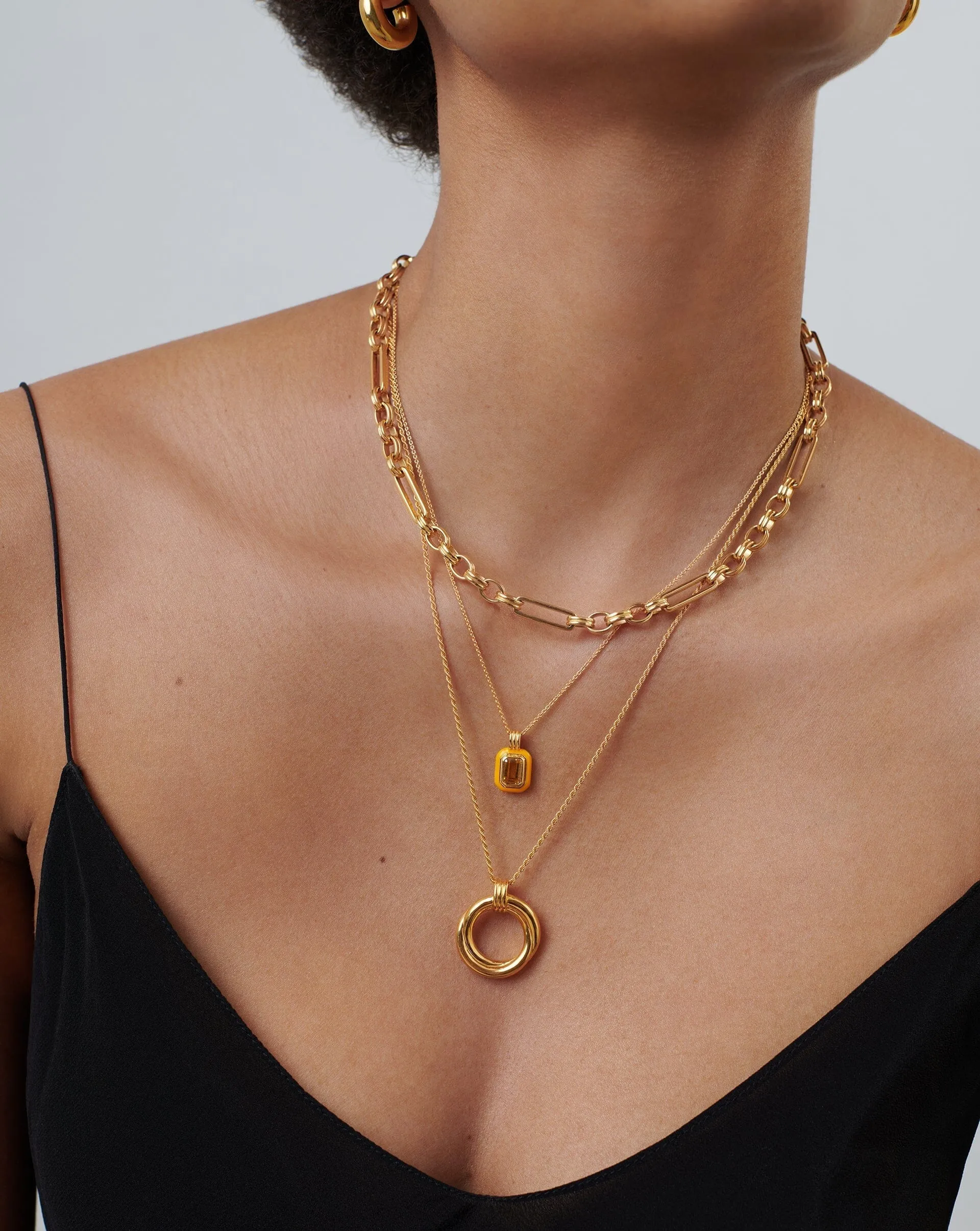 Enamel & Stone Pendant Necklace | 18k Gold Vermeil/Yellow Cubic Zirconia