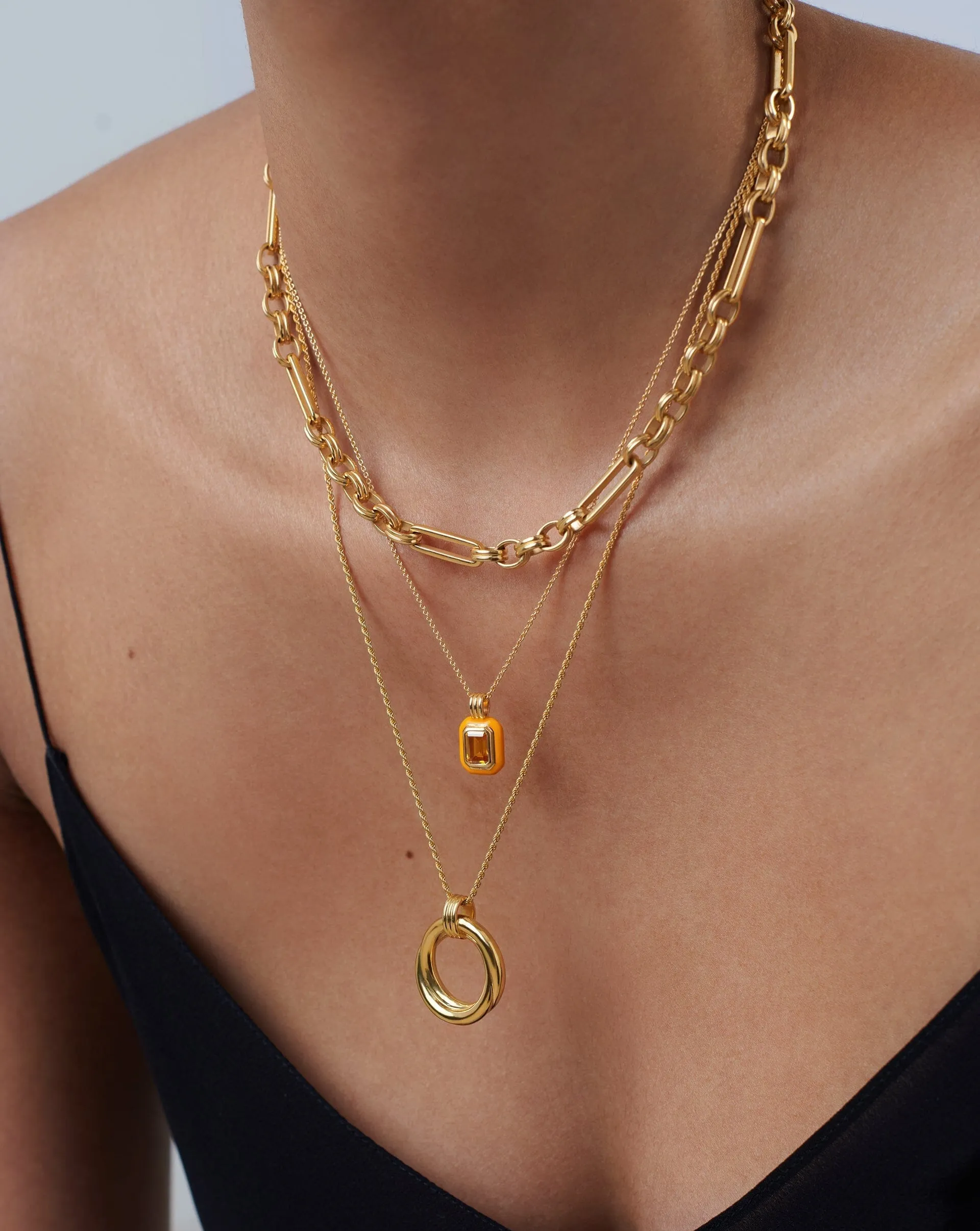 Enamel & Stone Pendant Necklace | 18k Gold Vermeil/Yellow Cubic Zirconia