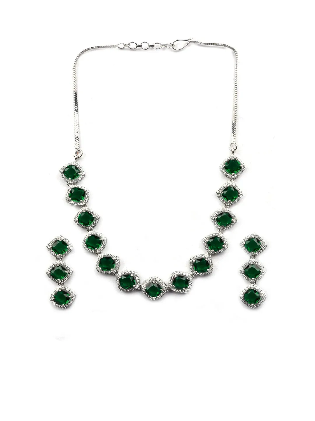 Eternal Sparkle: Emerald Green AD Sleek Necklace