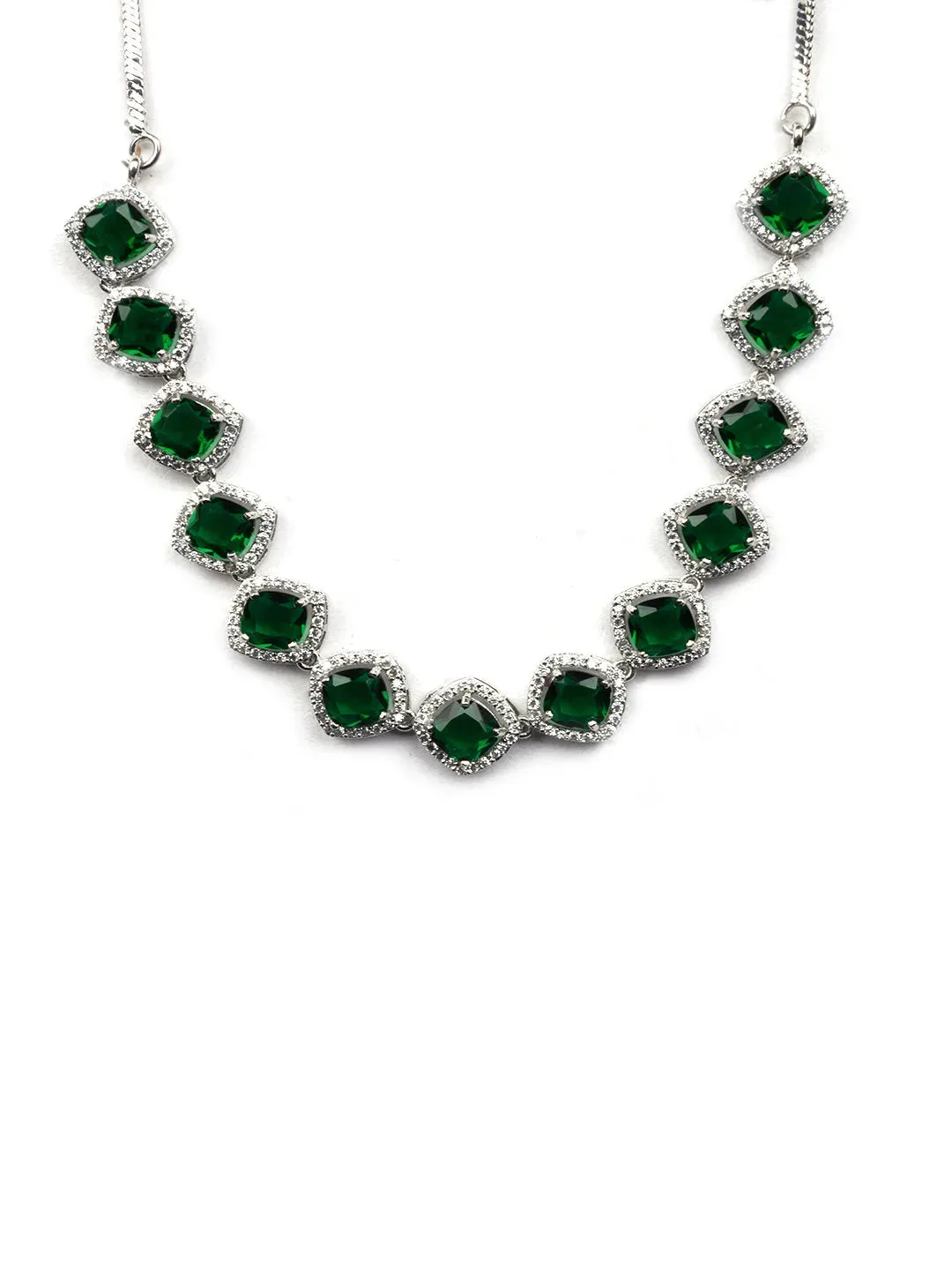 Eternal Sparkle: Emerald Green AD Sleek Necklace