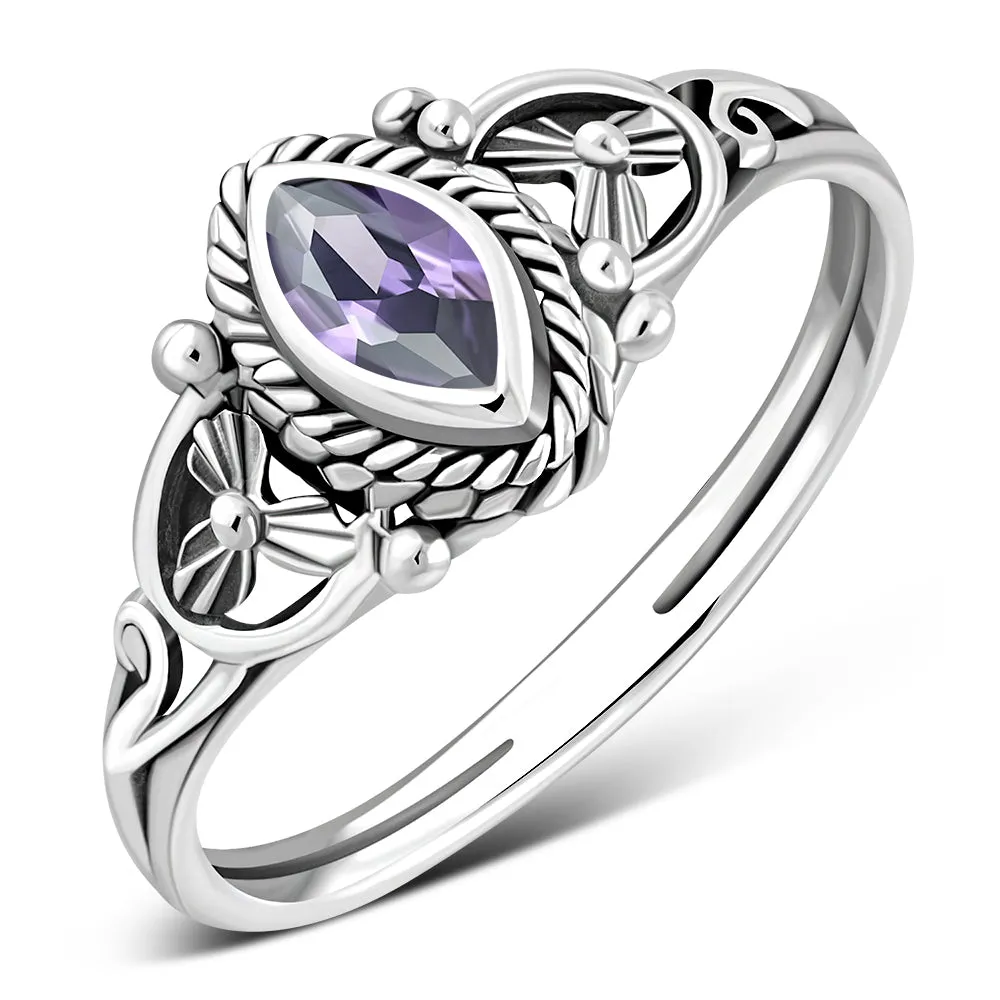 Faceted Amethyst Stone Sterling Silver Ring