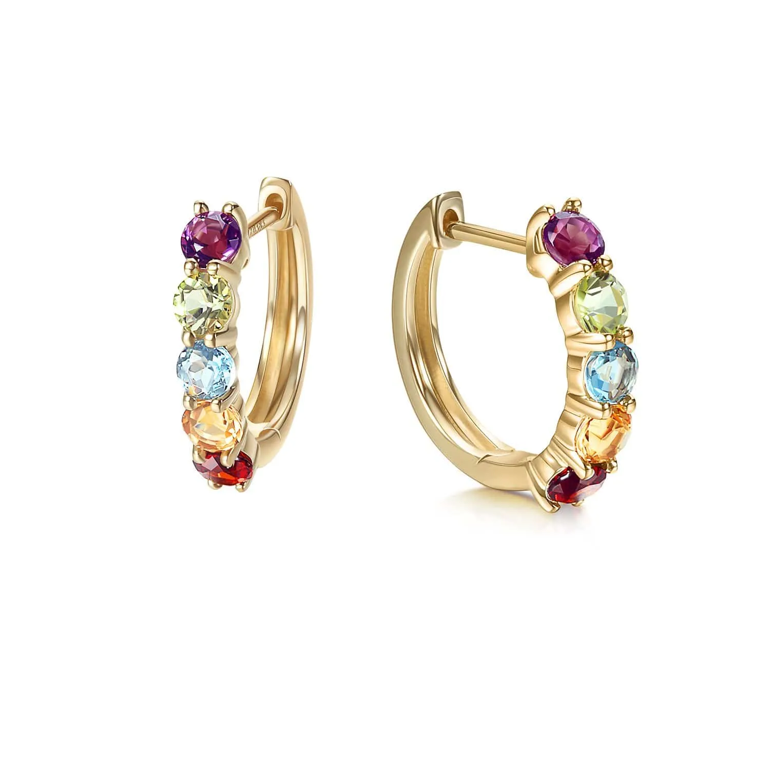 FANCIME 14k "Rainbow Gemstones" Huggie Cartilage Hoop Earrings