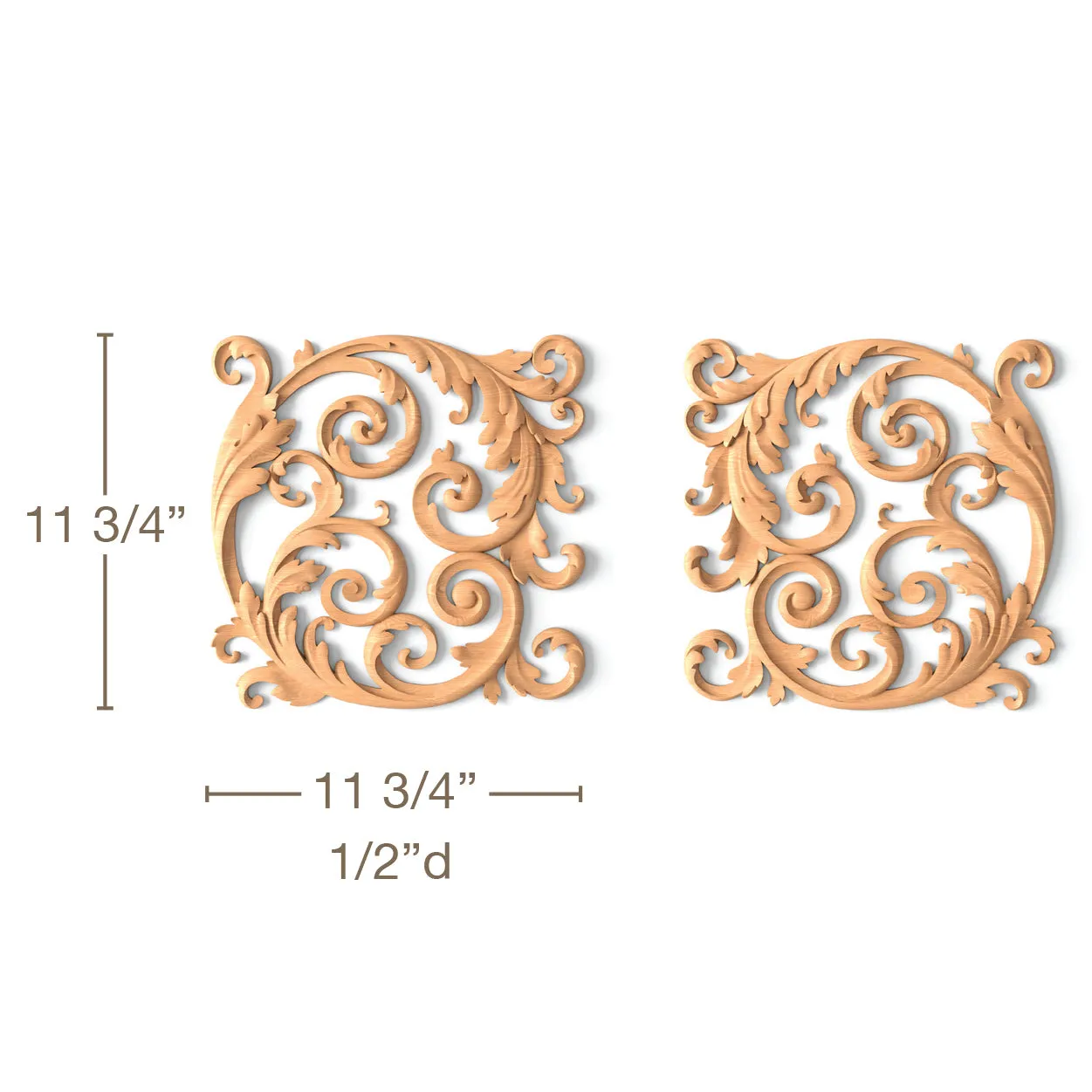 Filigree Scrolling Acanthus, Left & Right Pair, 11 3/4"w x 11 3/4"h x 1/2"d