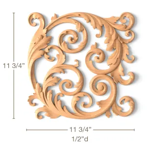 Filigree Scrolling Acanthus, Left & Right Pair, 11 3/4"w x 11 3/4"h x 1/2"d