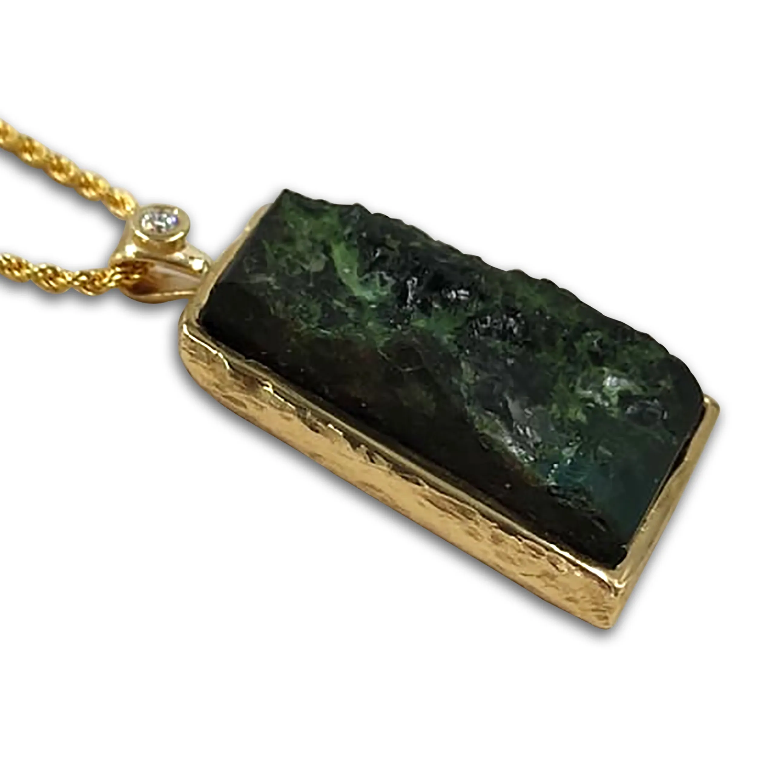 Free shape Raw Emerald 14K gold pendant