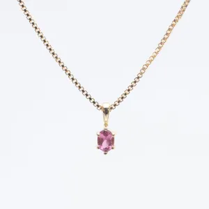 Gold Vermeil Oval Claw Set Pink Sapphire Necklace