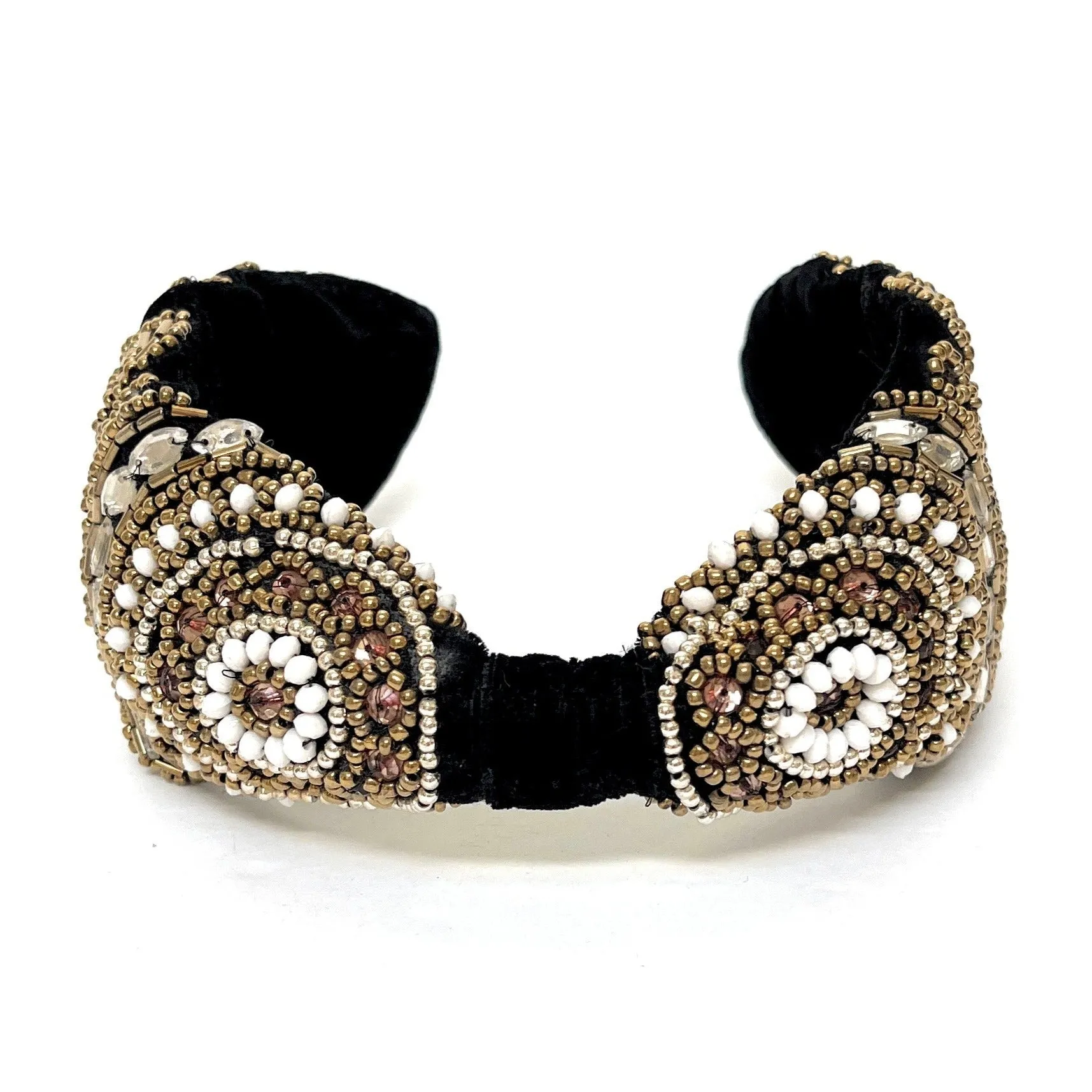 Hand Beaded Gold White Headband