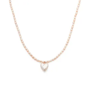 Heart Pearl Necklace | Pink Satin Pearl