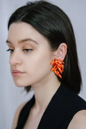 IK Beaded Coral Clip Earrings