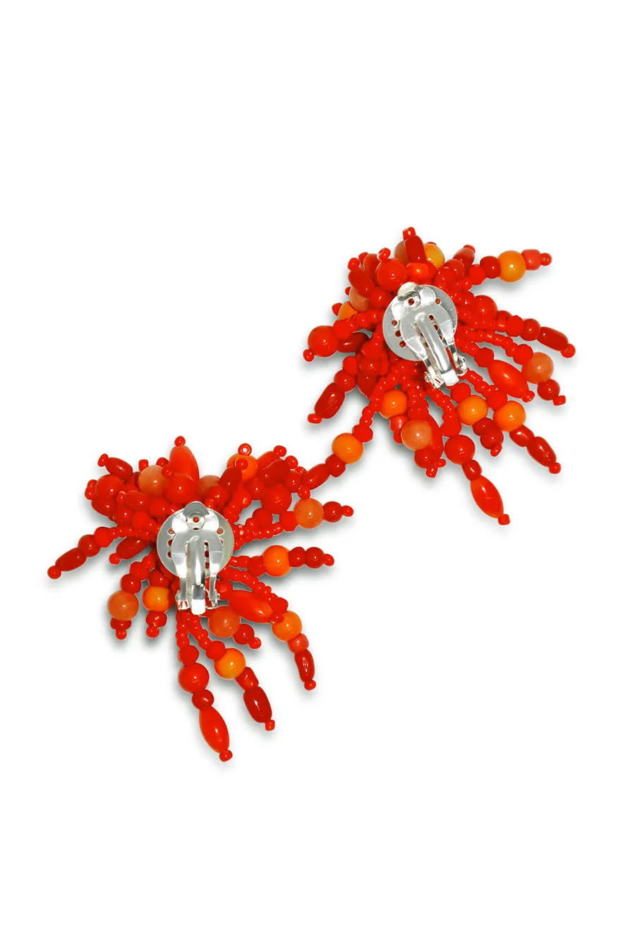 IK Beaded Coral Clip Earrings