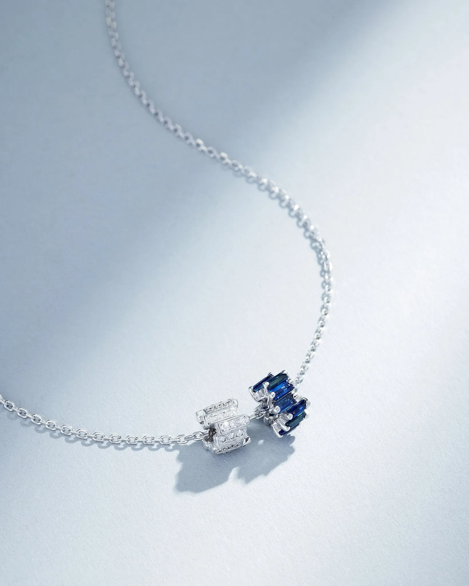 Infinite Dark Blue Sapphire & Pave Diamond Rondelle Pendant