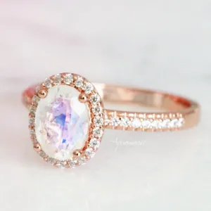 Iris Rainbow Moonstone Ring- 14K Rose Gold Vermeil