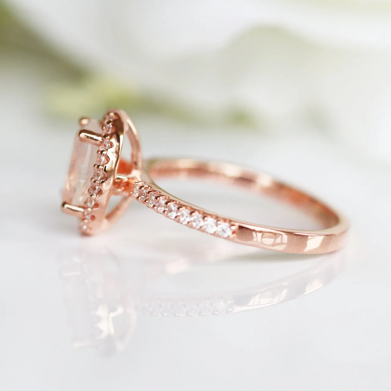 Iris Rainbow Moonstone Ring- 14K Rose Gold Vermeil