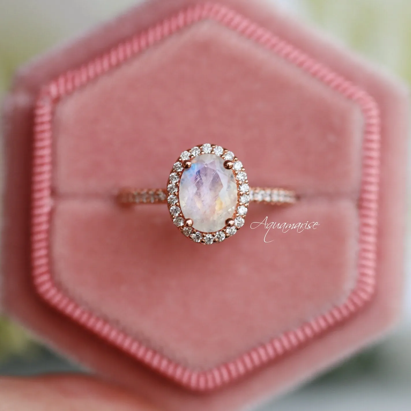 Iris Rainbow Moonstone Ring- 14K Rose Gold Vermeil