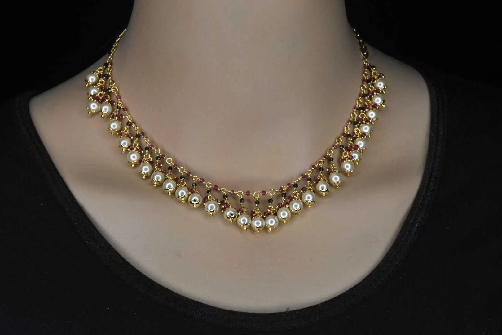 Jaali work Pearl Necklace Set