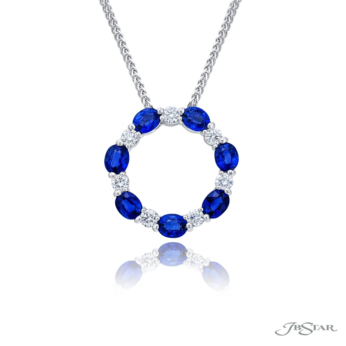 JB Star Platinum Open Circle Pendant Necklace with Sapphires and Diamonds