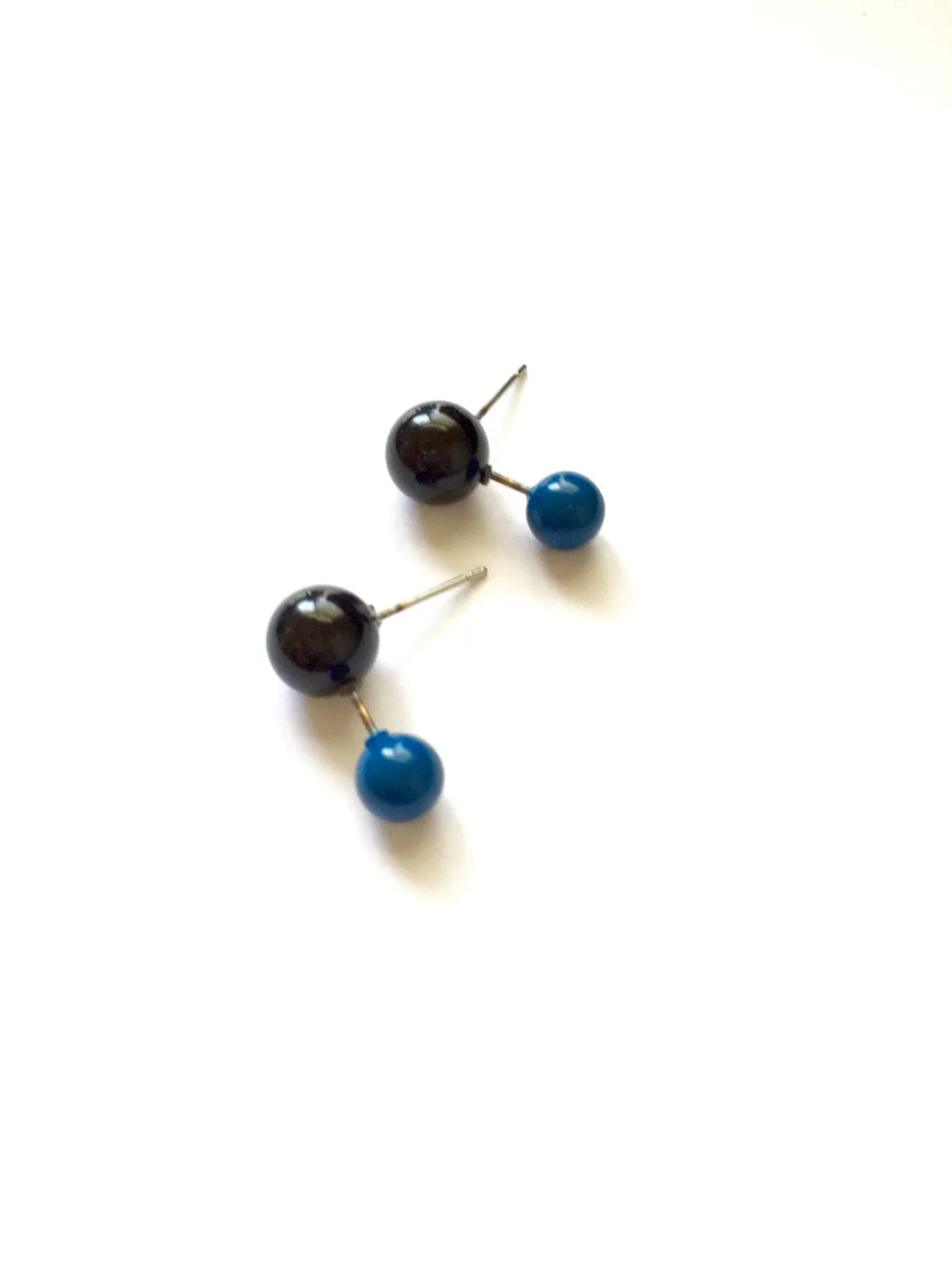 Jet Black and Aqua Geo Stud Earrings