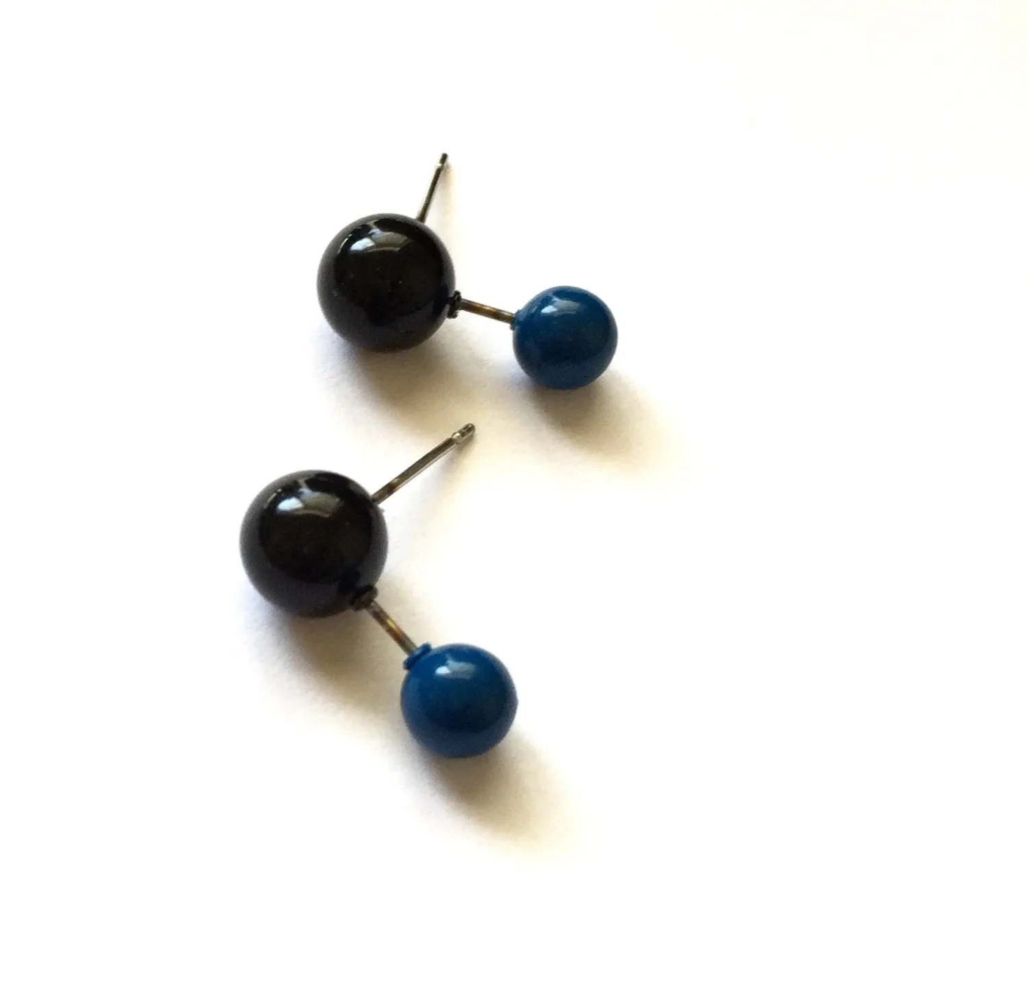 Jet Black and Aqua Geo Stud Earrings