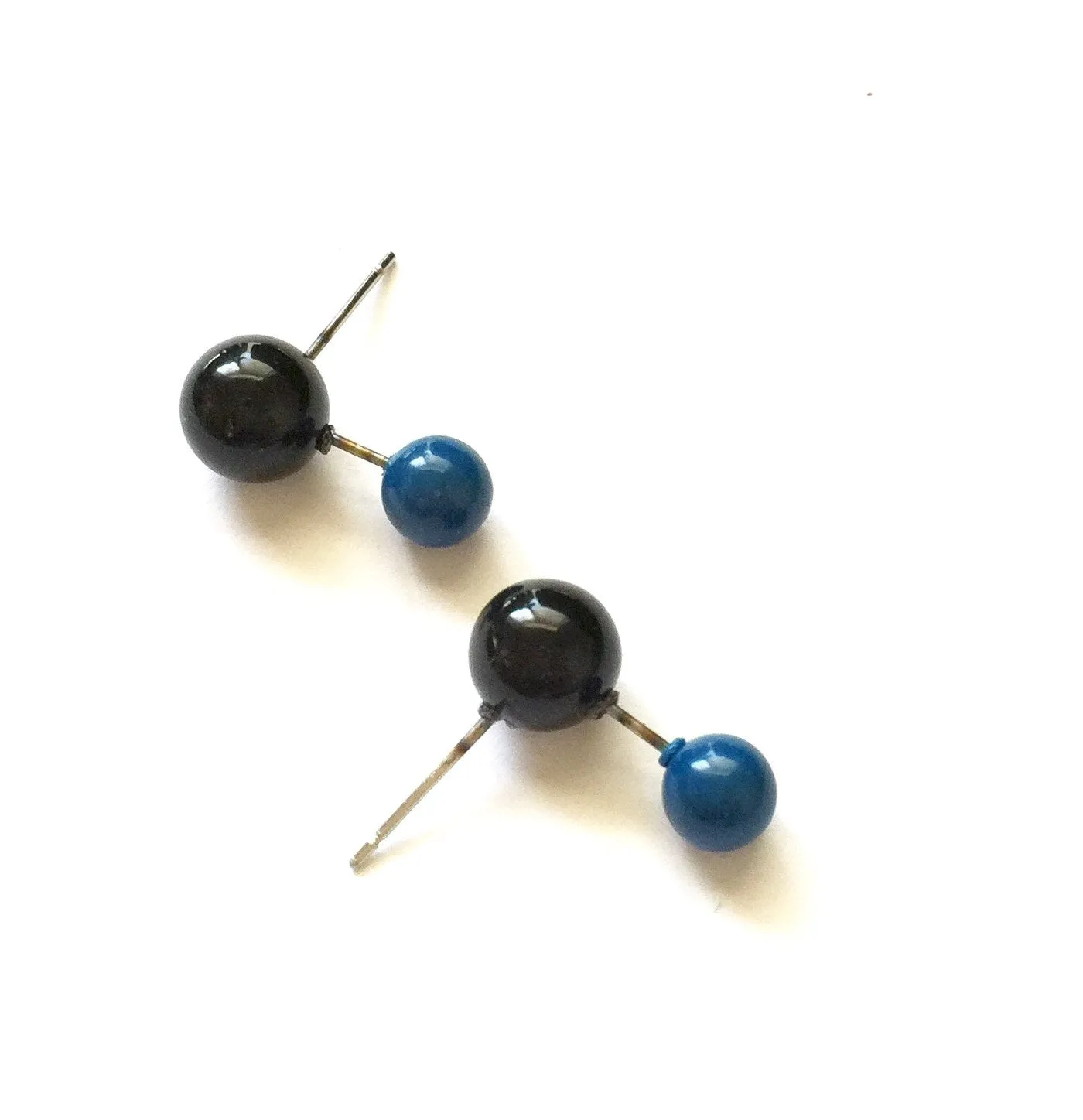 Jet Black and Aqua Geo Stud Earrings