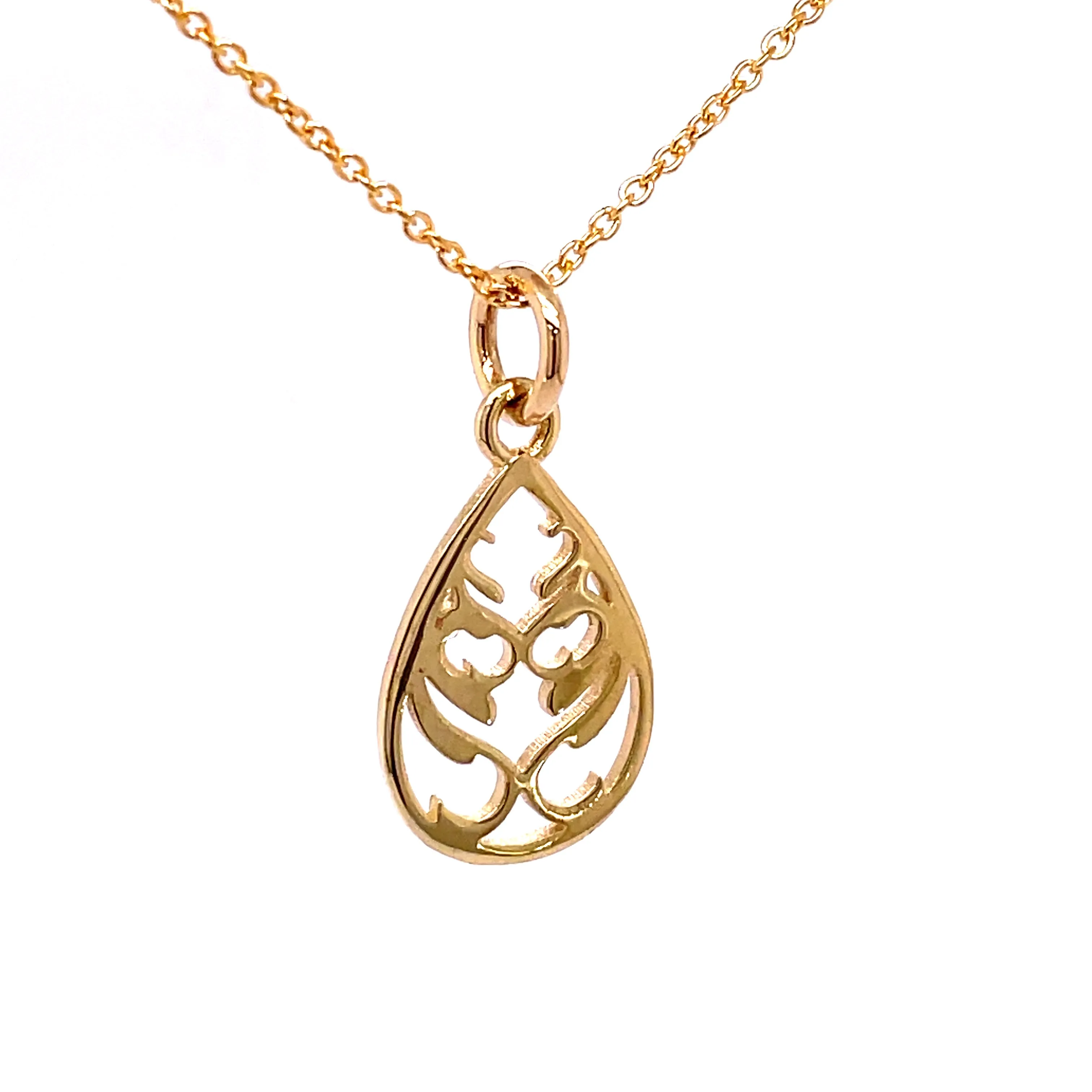 Jewel Yellow Gold Nouveau Leaf Teardrop Pendant