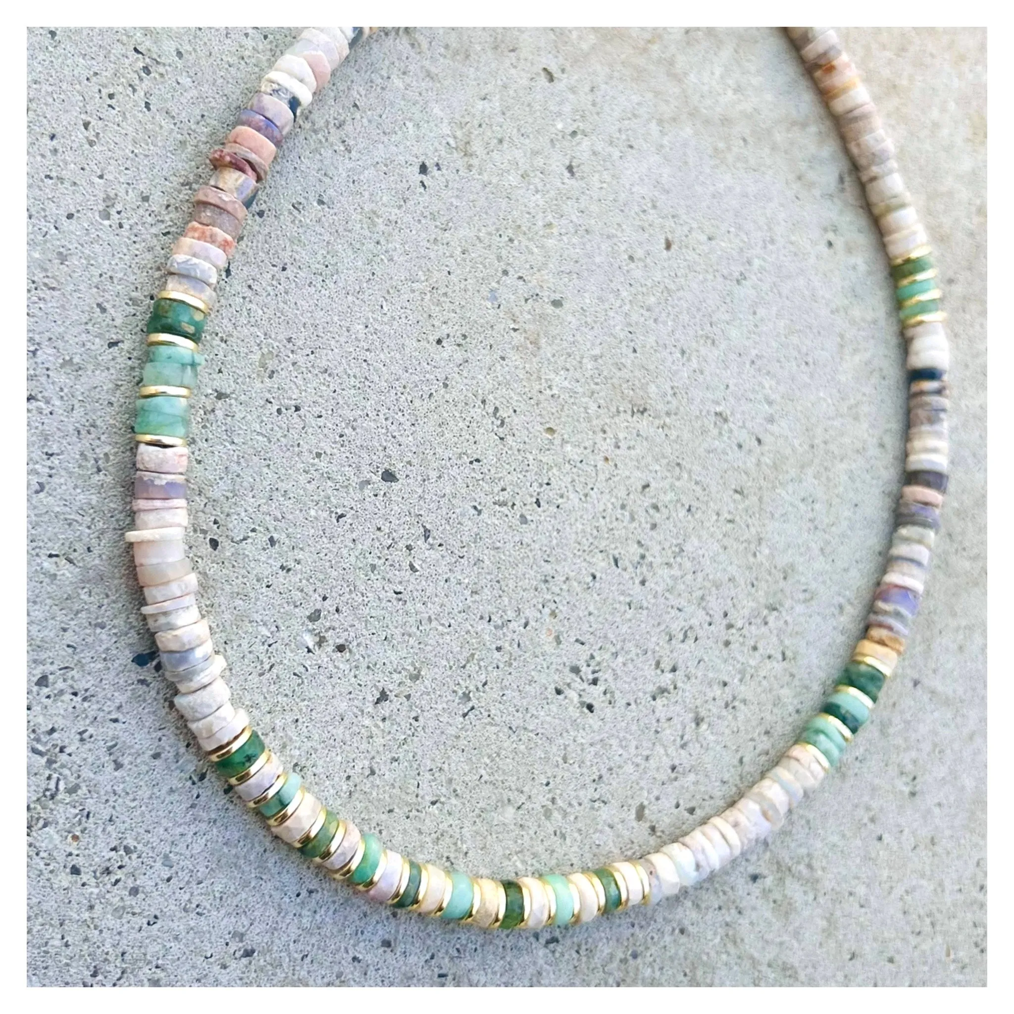 Katalena Beige Opals & Emerald Beaded Necklace