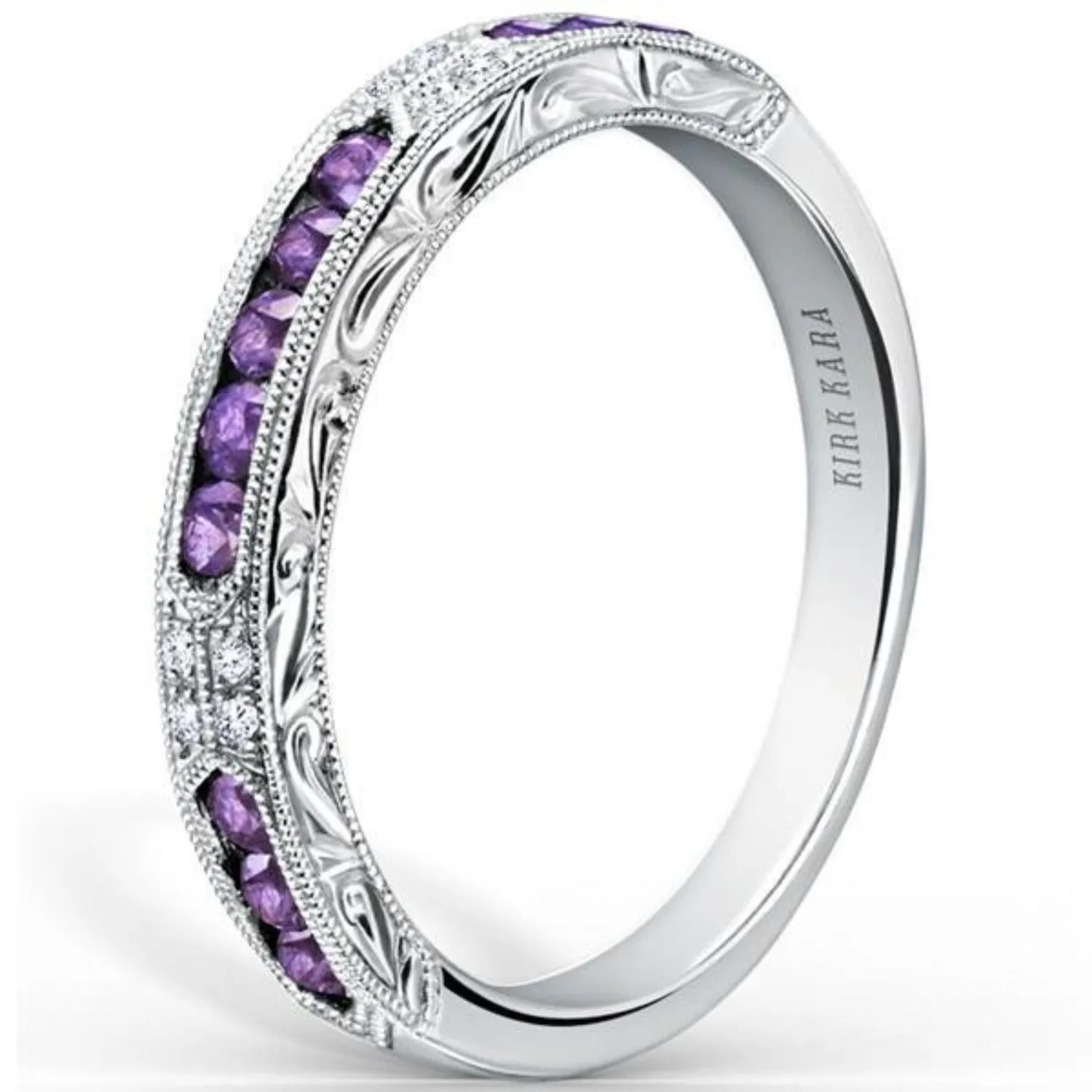 Kirk Kara "Charlotte" Channel Set Purple Amethyst Diamond Wedding Band