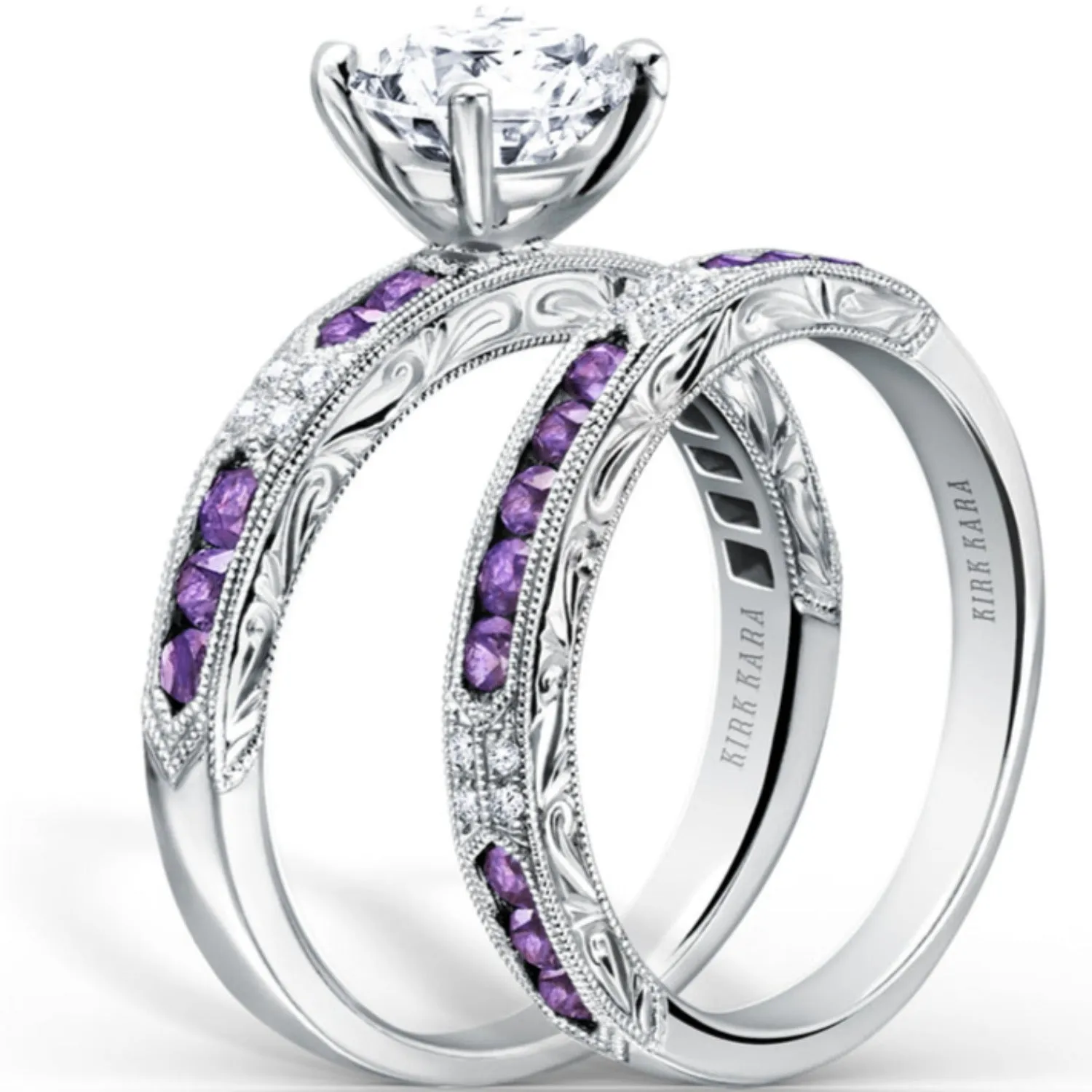 Kirk Kara "Charlotte" Channel Set Purple Amethyst Diamond Wedding Band