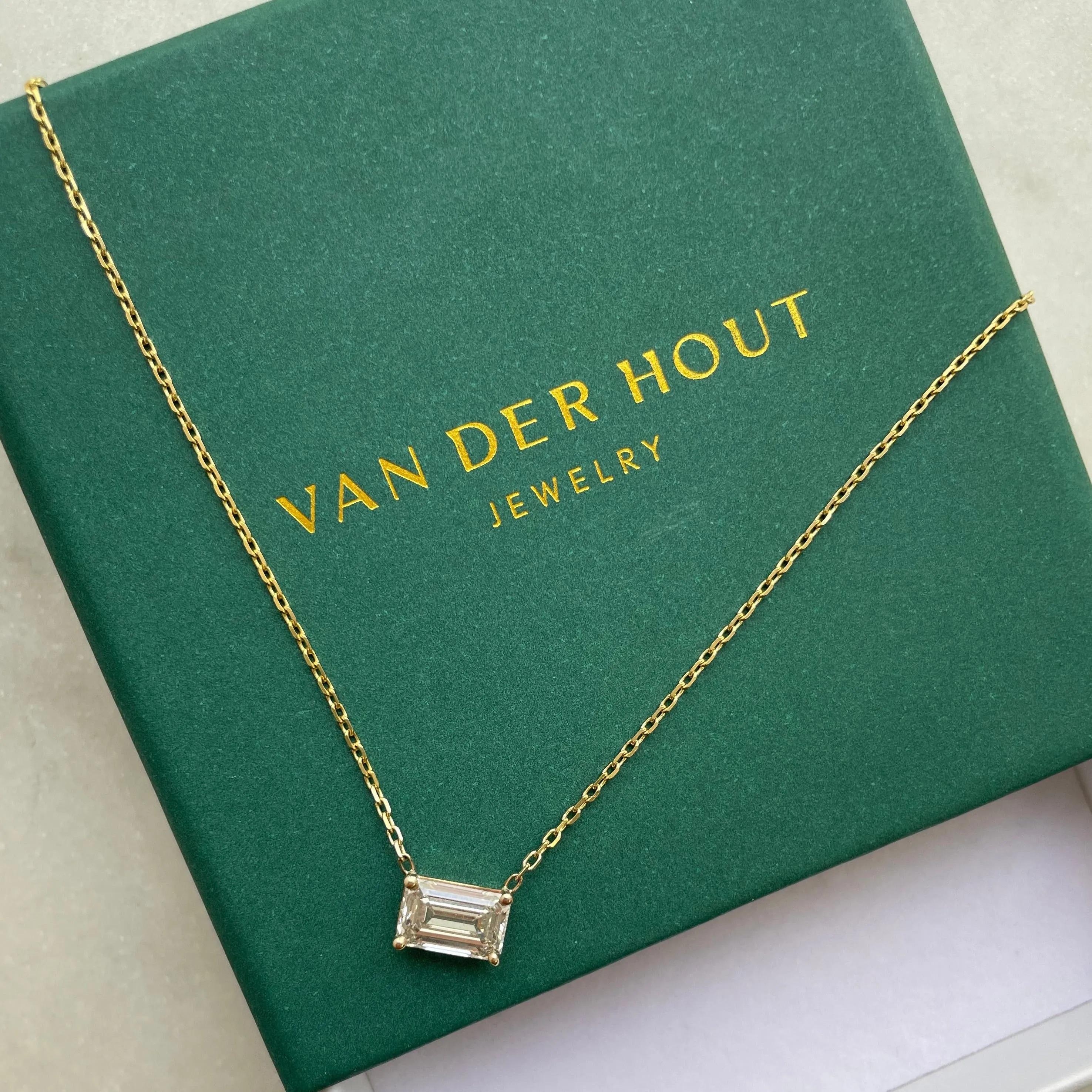 Lab Created 14K Gold Emerald Cut Diamond Necklace