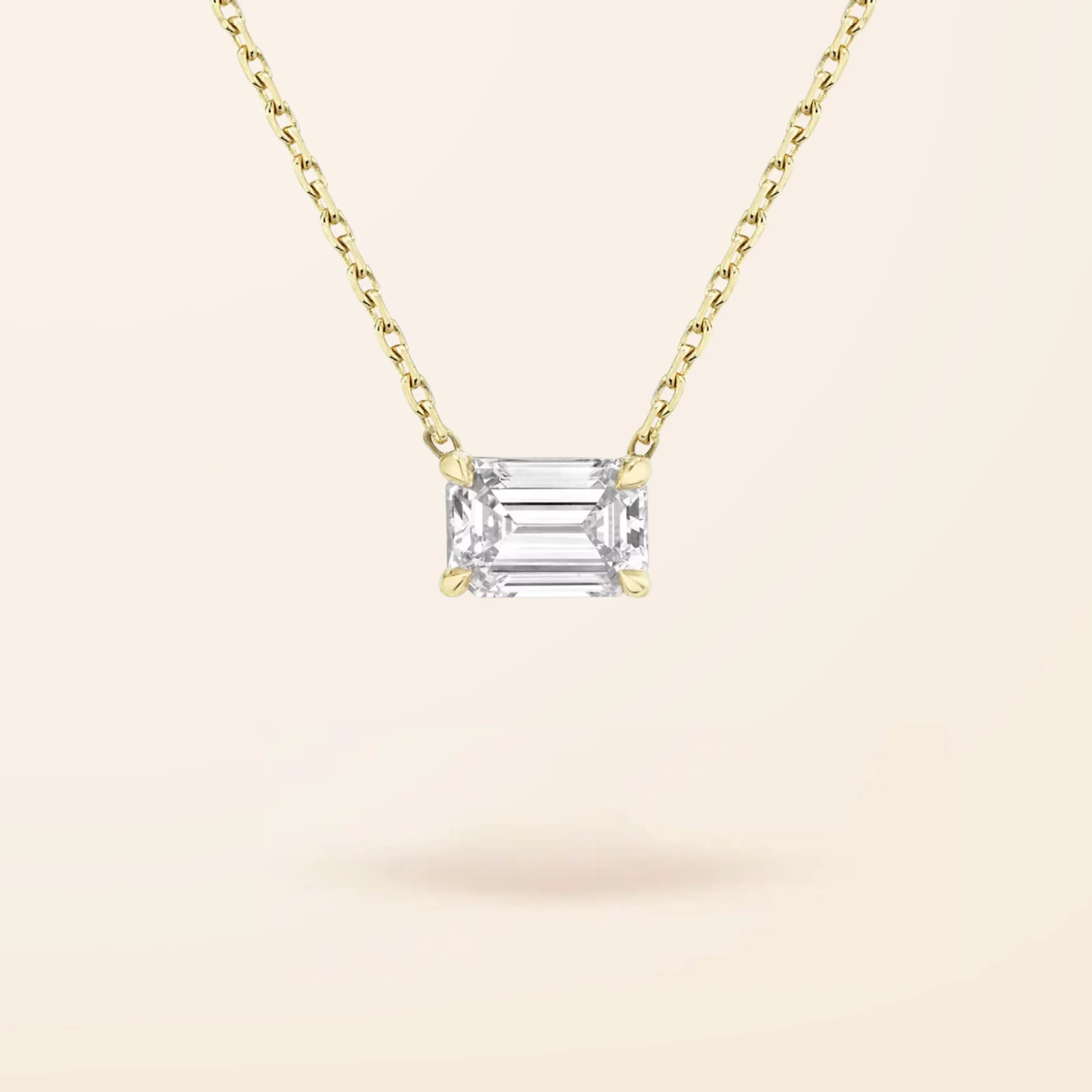 Lab Created 14K Gold Emerald Cut Diamond Necklace