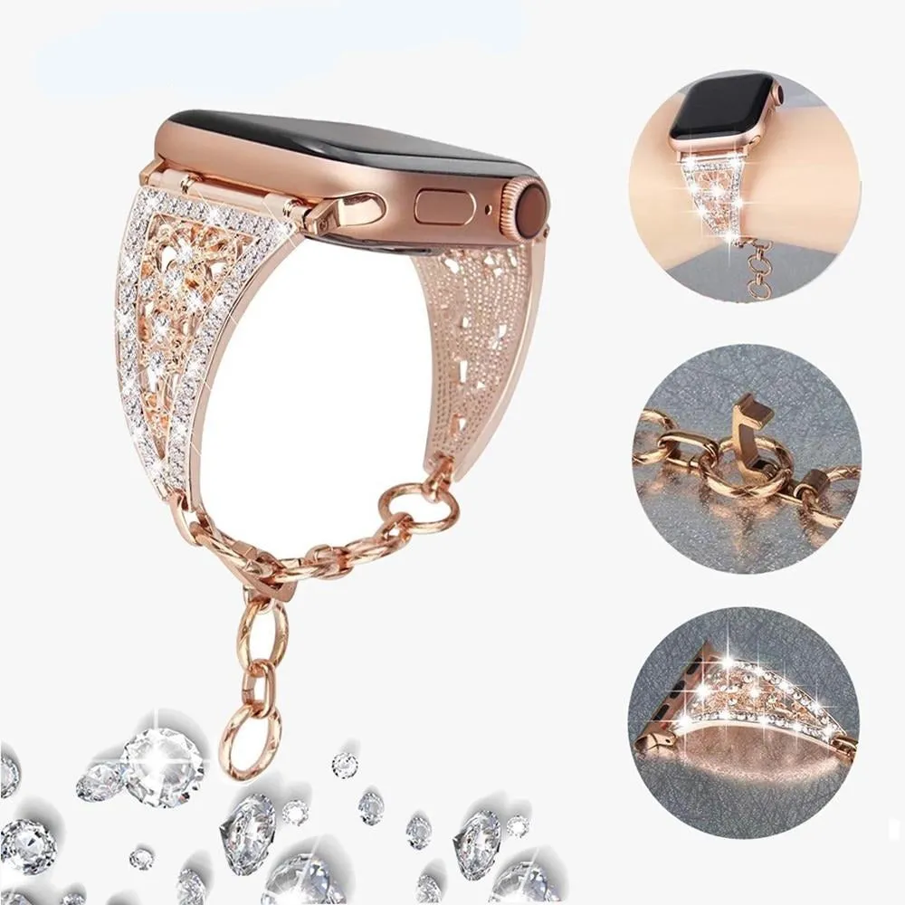 Ladies Luxury Bling Diamond Strap for Apple Series 7 6 Metal Bracelet