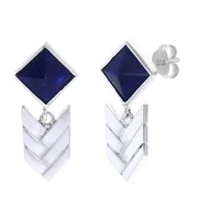 LAPIS LAZULI WOVEN STUDS  - SILVER