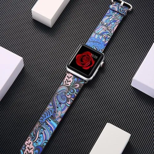 Leather Strap Correa Printing Flower Bracelet Watchband Pulseira 7 6 5