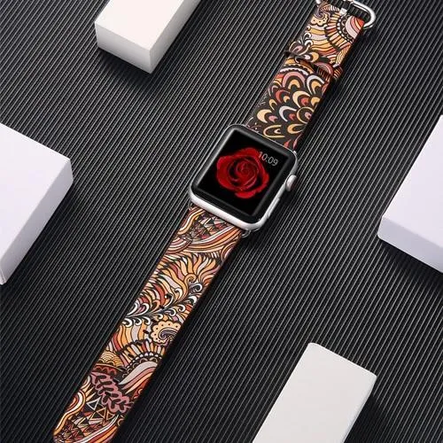 Leather Strap Correa Printing Flower Bracelet Watchband Pulseira 7 6 5