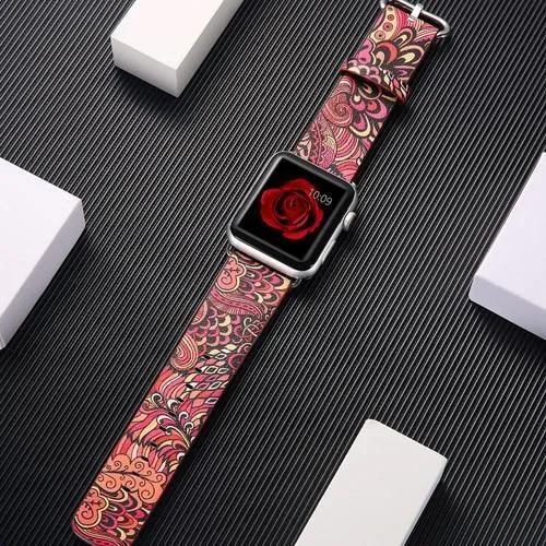 Leather Strap Correa Printing Flower Bracelet Watchband Pulseira 7 6 5